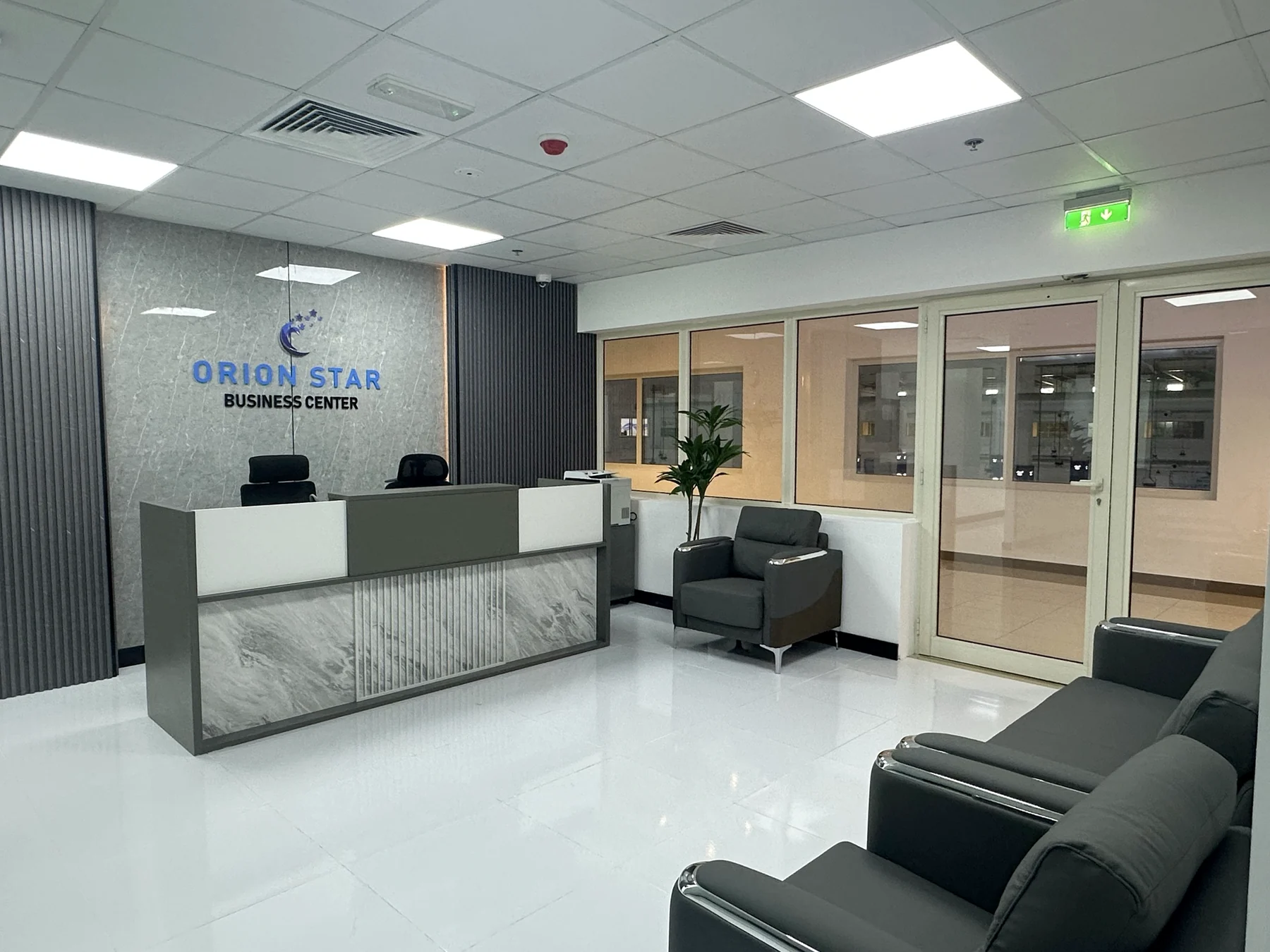 Reception and visitor seating at Orion Star Business Center